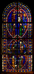 Window depicting Scene from the life of Saint Germain: the Saint and his Cousin Saintratide leaving School